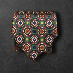 Corbata seda twill circulo verde multi