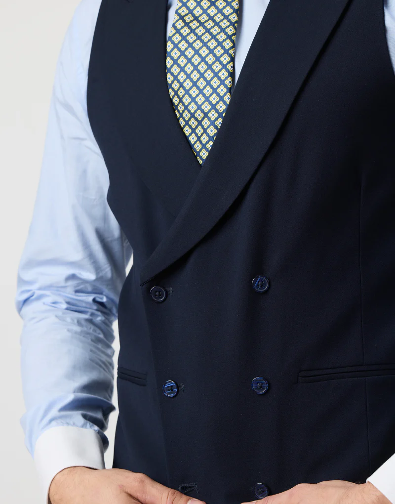 Chaqué liso azul marino chaleco cruzado - Imagen 5