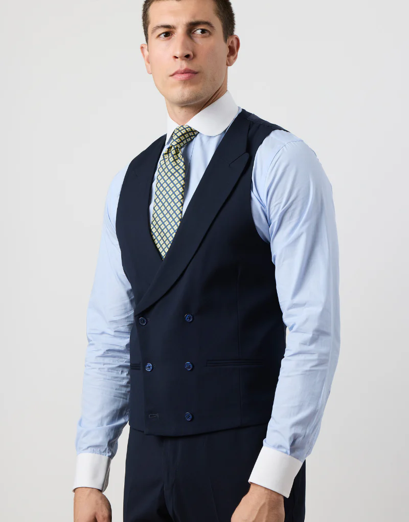 Chaqué liso azul marino chaleco cruzado - Imagen 9