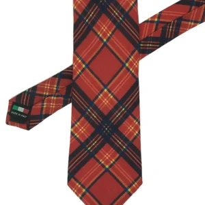 Corbata lana cuadro gales roja.