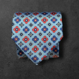 Corbata seda twill flor celeste