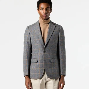 Americana gris cuadro ventana camel