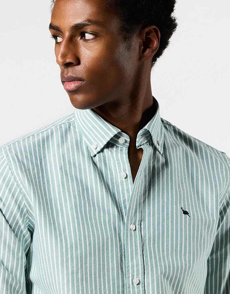 Camisa oxford verde raya blanca - Imagen 6