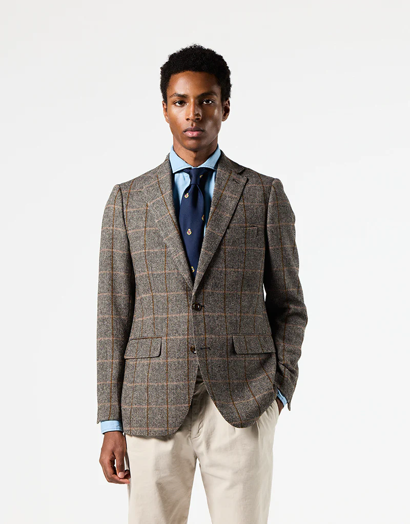 Americana tostada espiga cuadro marrón