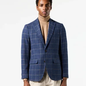 Americana azul cuadro ventana gris