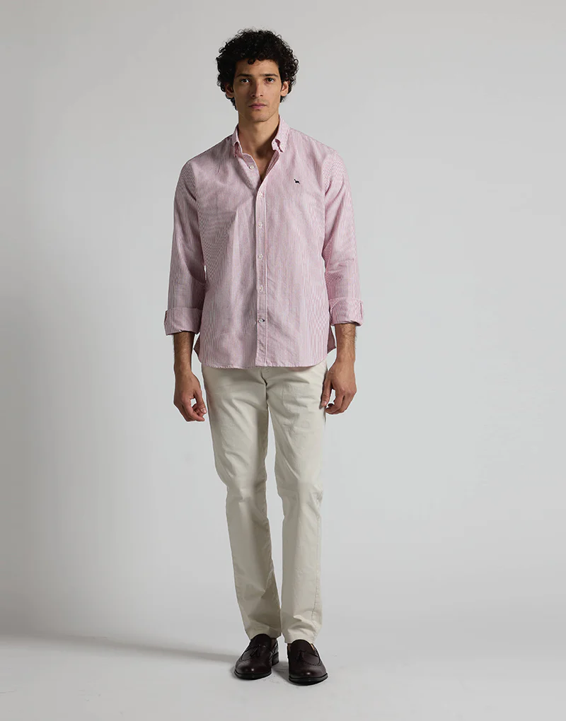 Camisa oxford rayas burdeos button down - Imagen 3