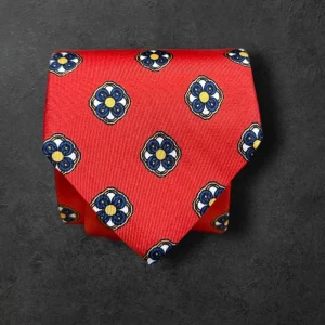 Corbata seda twill medallón rojo