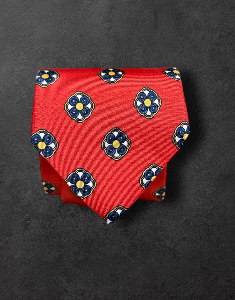 Corbata seda twill medallón rojo