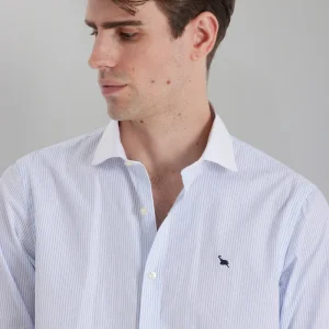 Camisa rayas azules cuello blanco