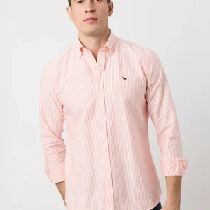 Camisa oxford rayas anchas naranja