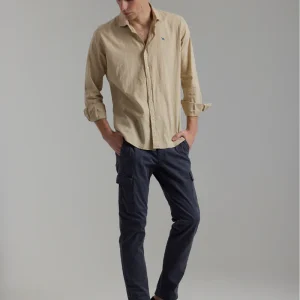 Camisa mix lino algodón beige