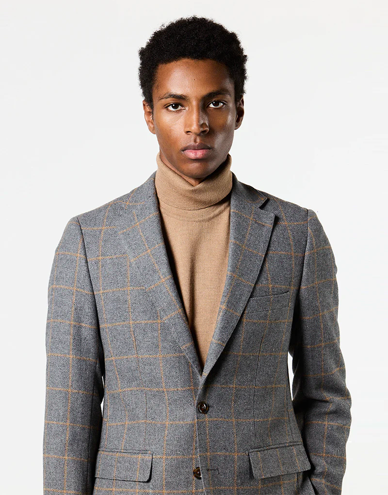 Americana gris cuadro ventana camel - Imagen 4