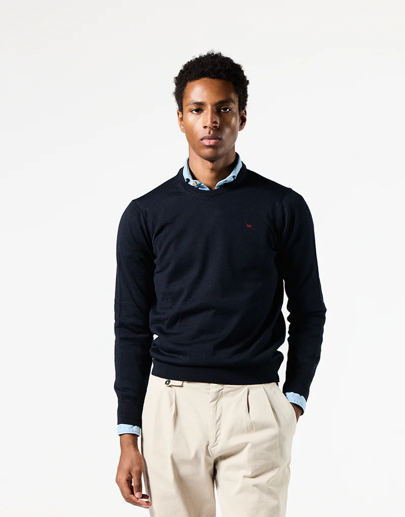 Jersey azul marino merino caja