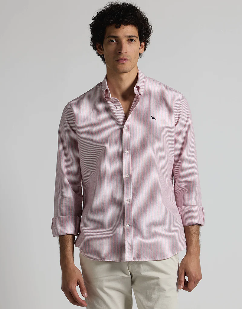 Camisa oxford rayas burdeos button down - Imagen 4