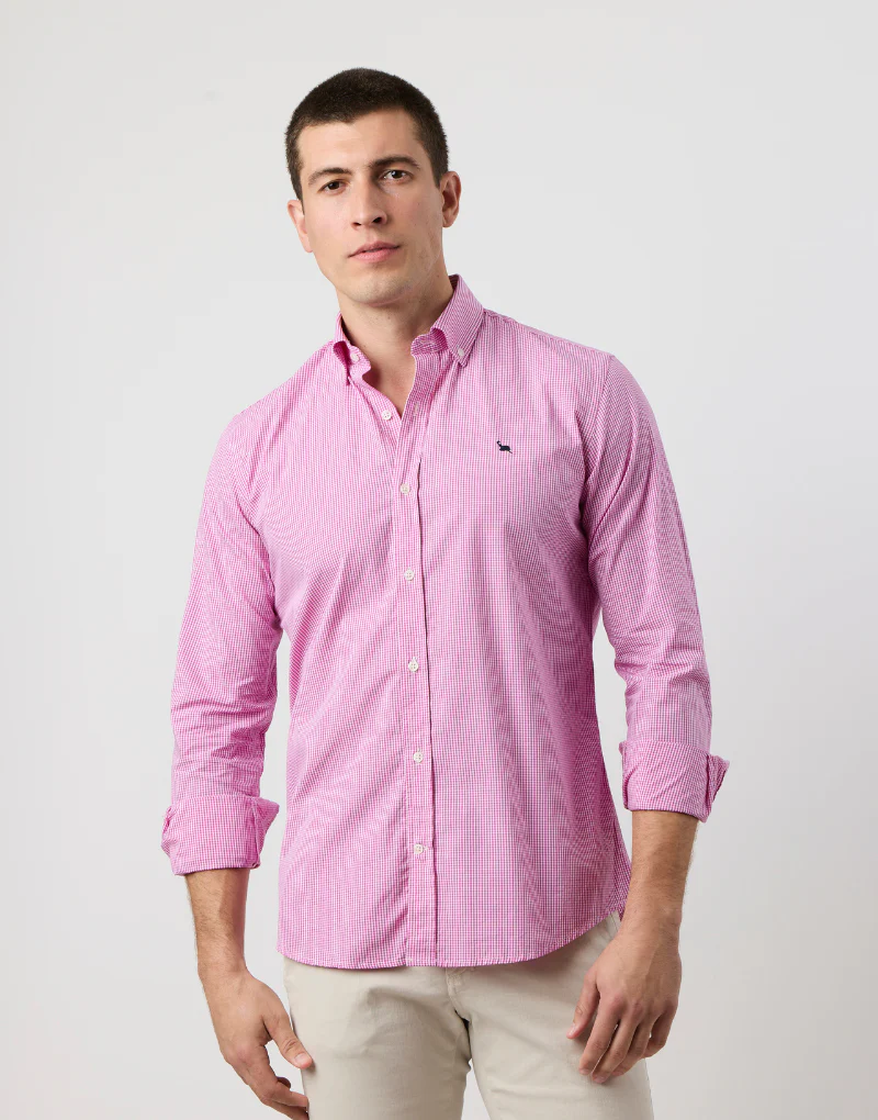 Camisa popelin cuadros vichy grosella - Imagen 4