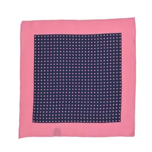 Pañuelo seda de topos marino y ribete rosa