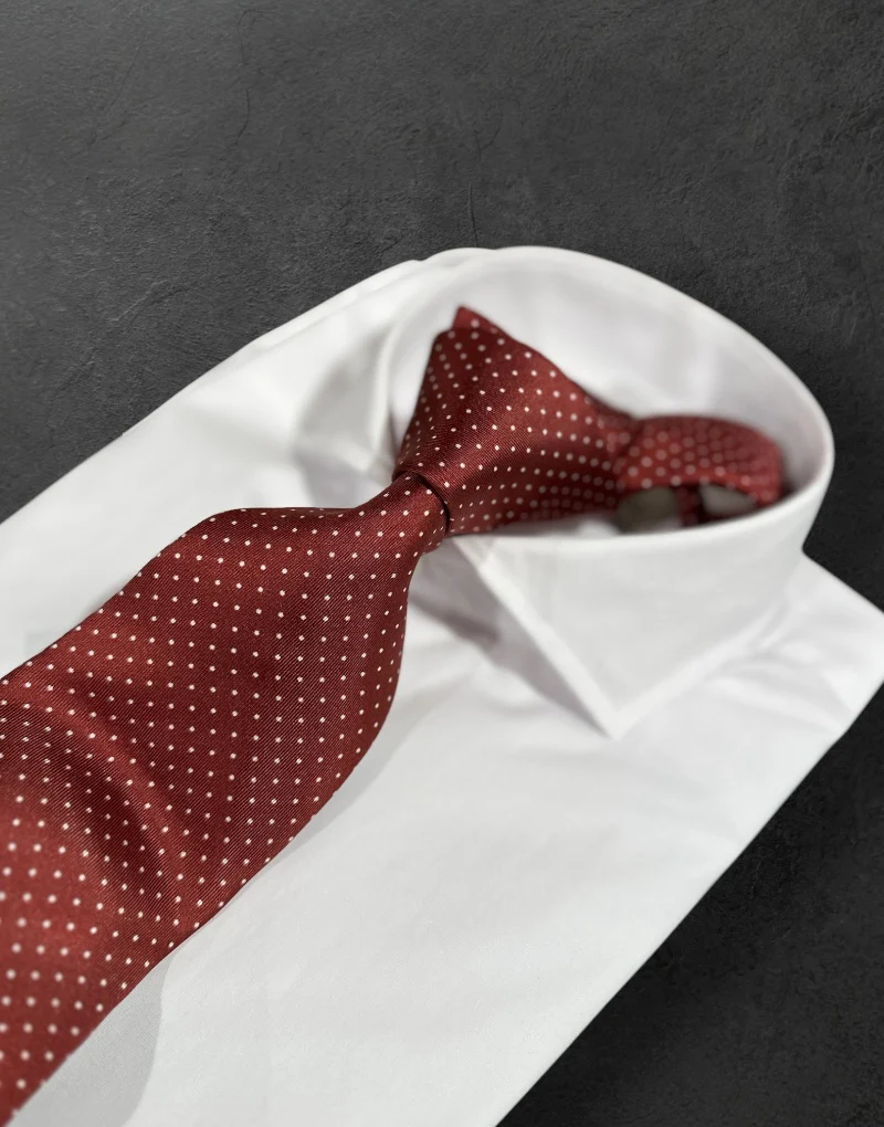 Corbata seda twill burdeos topito blanco - Imagen 3