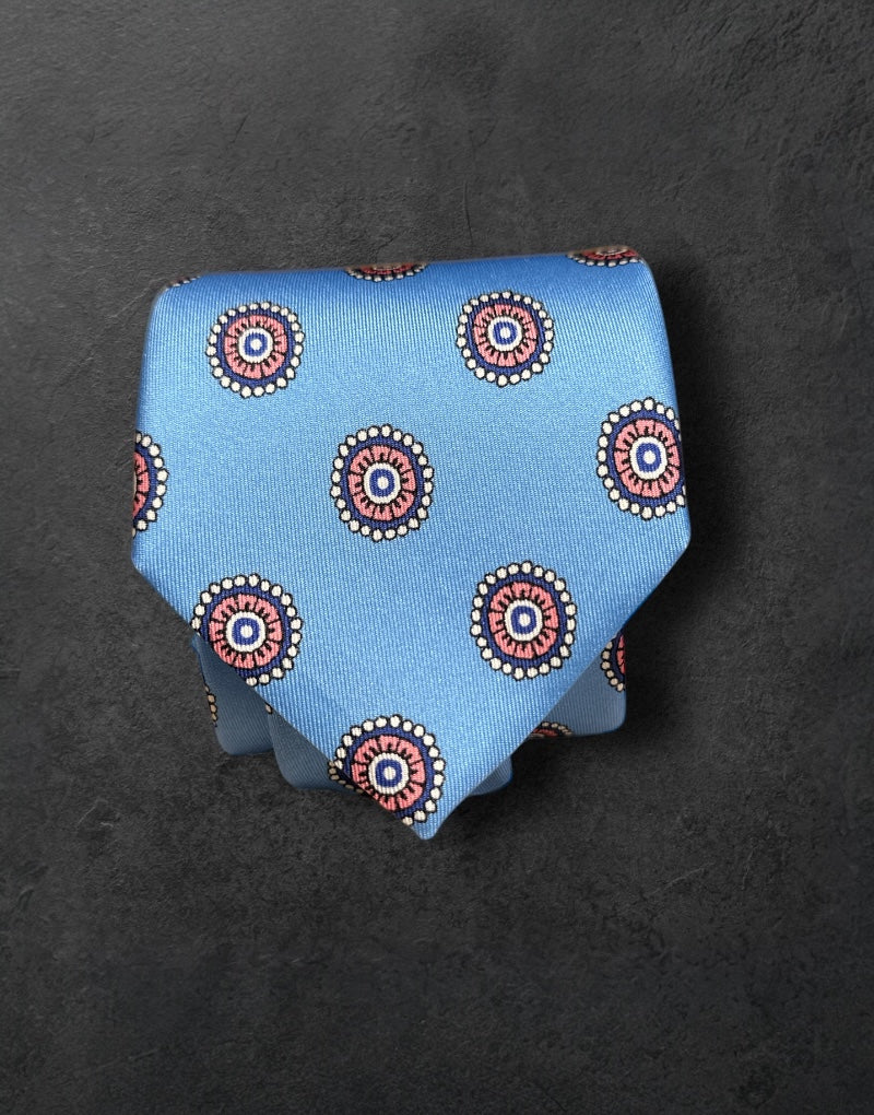 Corbata seda twill medalla azul