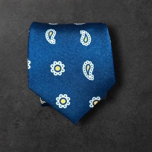 Corbata azul marino mini cachemir amarillo