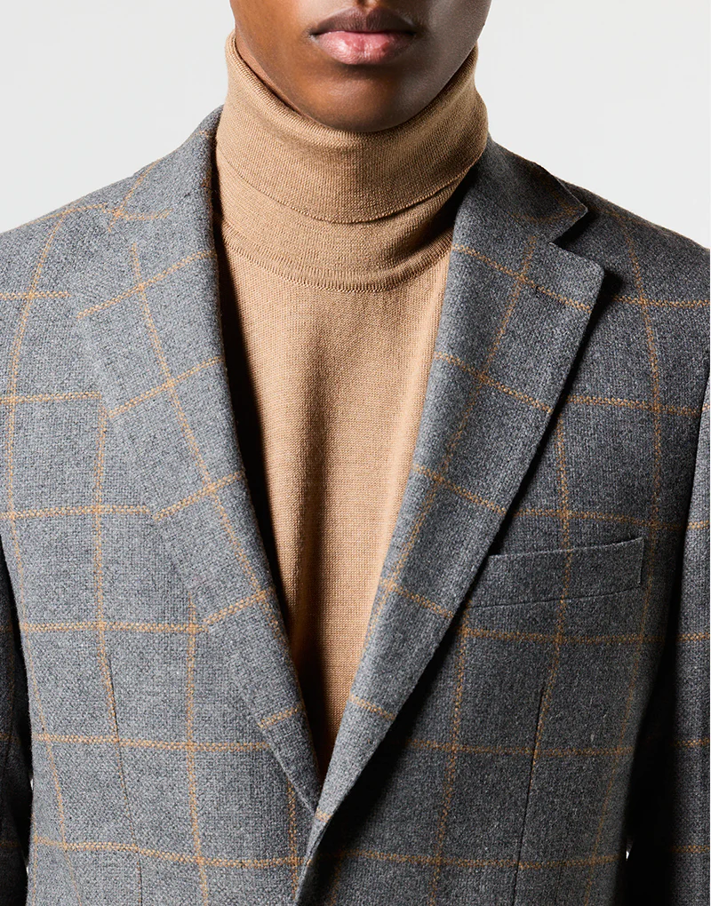 Americana gris cuadro ventana camel - Imagen 5