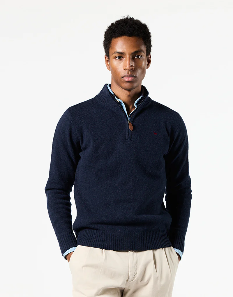 Jersey cremallera lambswool azul marino