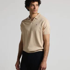 Polo punto manga corta camel