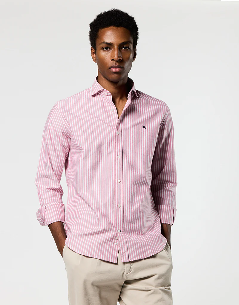 Camisa Italia oxford burdeos raya blanca - Imagen 4