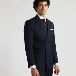 Traje cruzado liso azul marino