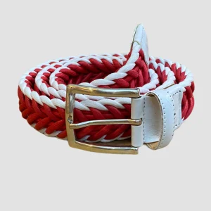 Cinto trenzado rojo y blanco