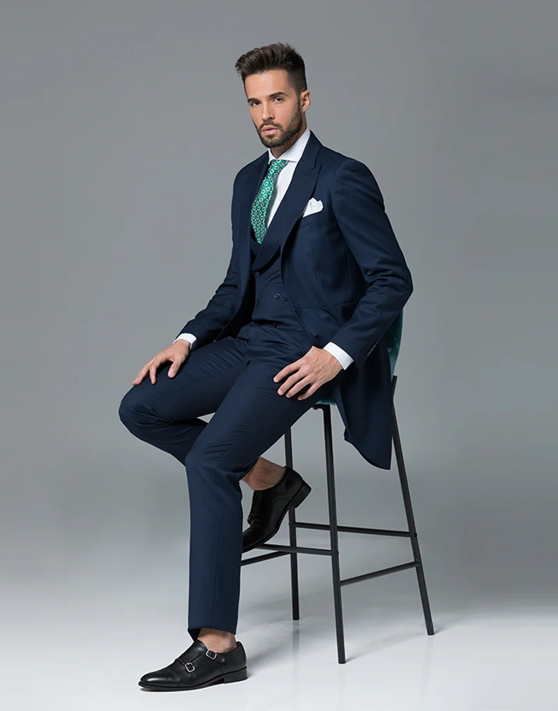 Chaqué ojo de perdiz marino chaleco cruzado - Imagen 4