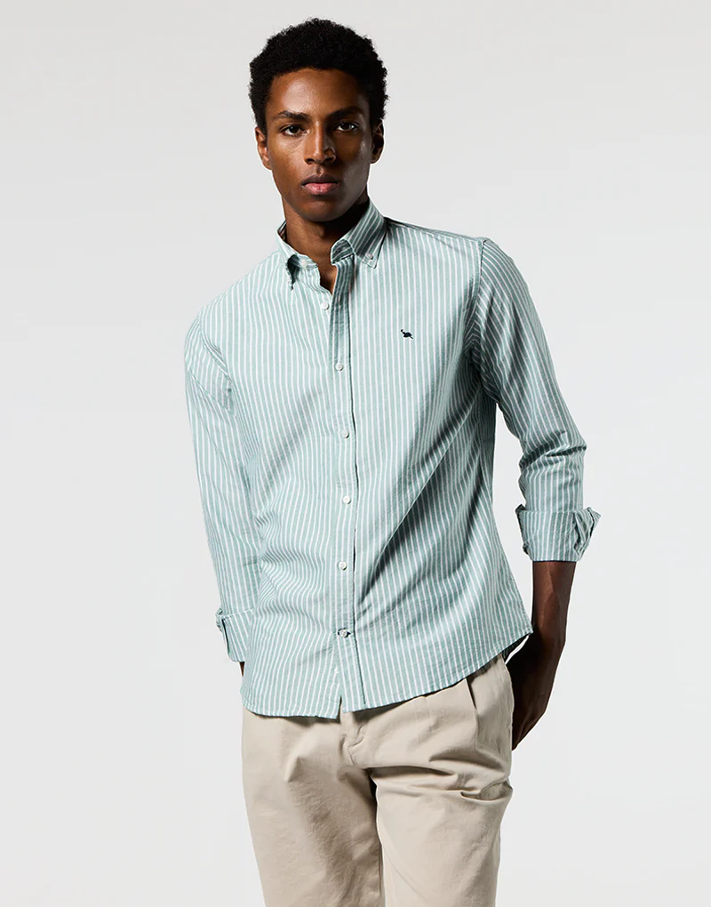 Camisa oxford verde raya blanca