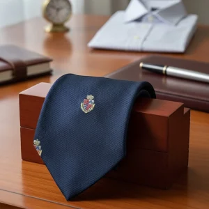 Corbata seda jacquard escudos marino