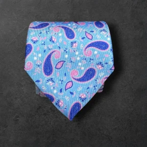 Corbata seda twill cachemir celeste