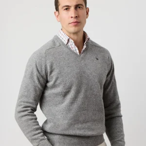 Jersey cuello pico lambswool gris