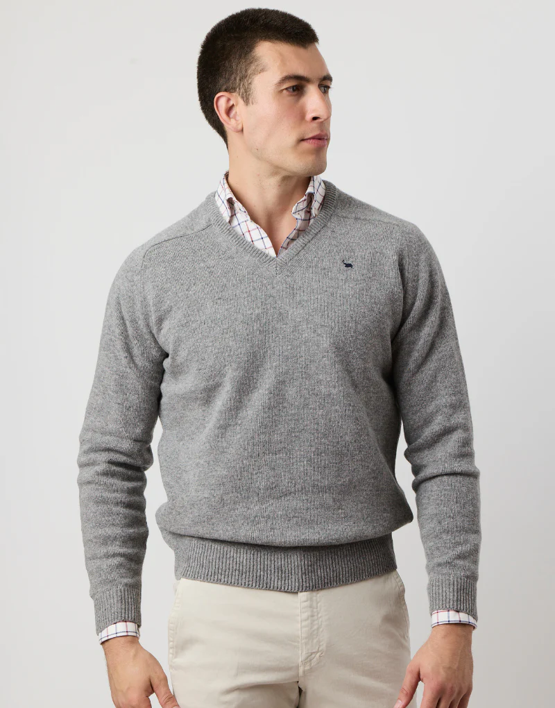 Jersey cuello pico lambswool gris - Imagen 3