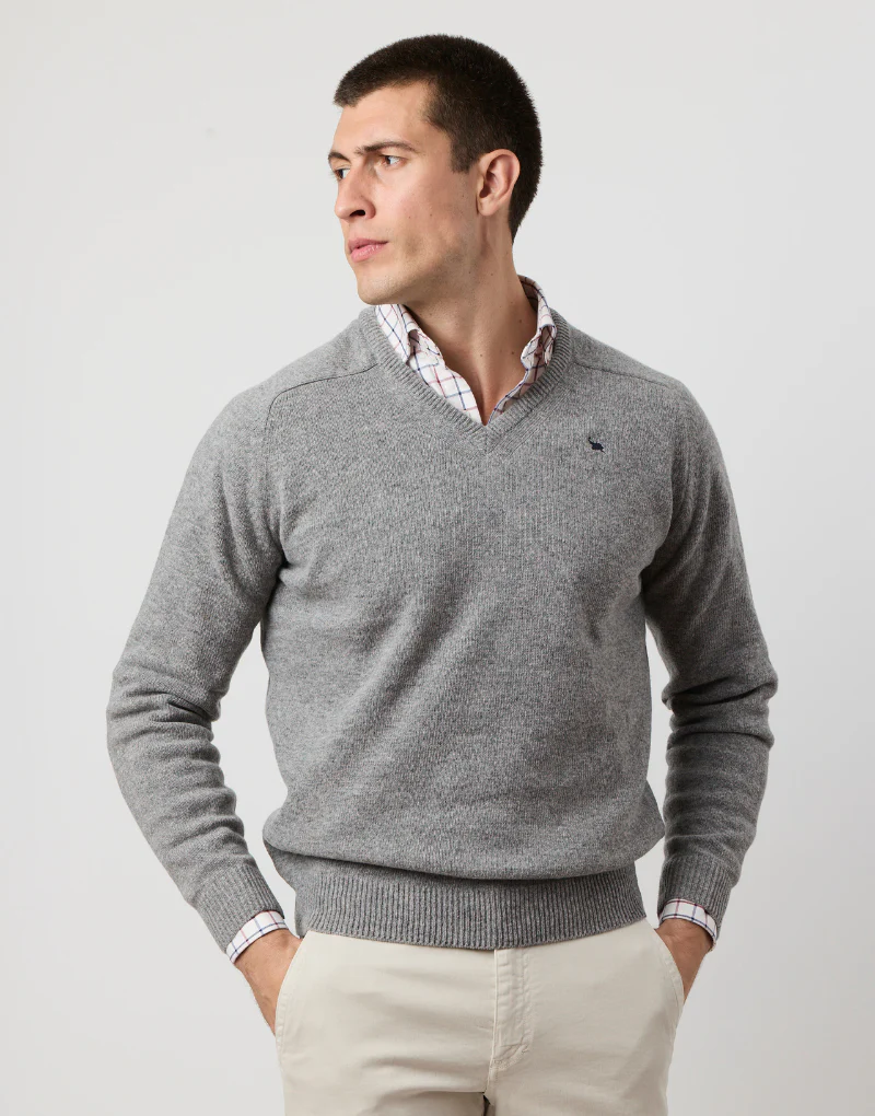 Jersey cuello pico lambswool gris - Imagen 4