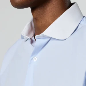 Camisa azul cuello redondo blanco