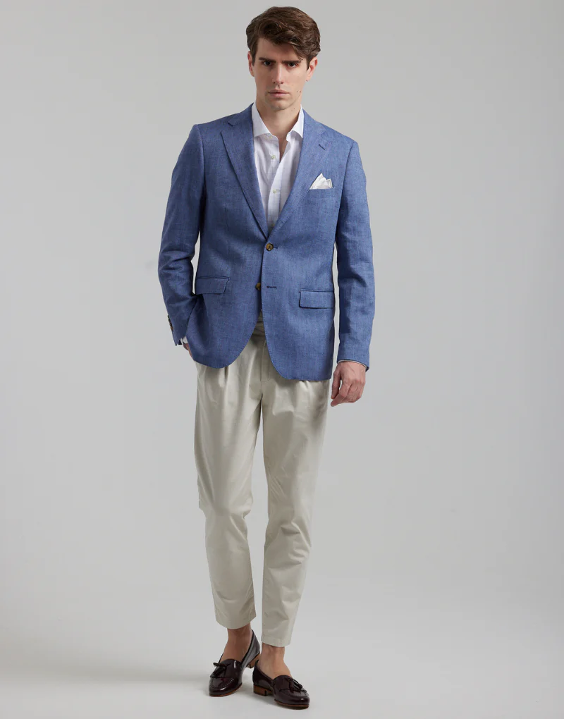 Americana lino espigas azul indigo - Imagen 5