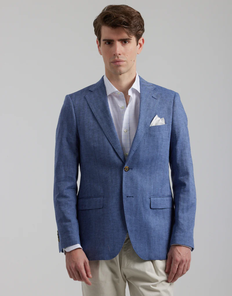 Americana lino espigas azul indigo