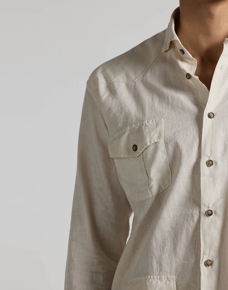 Camisa casual 4 bolsillos beige - Imagen 4