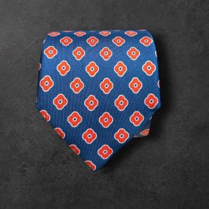Corbata seda twill marino margarita roja