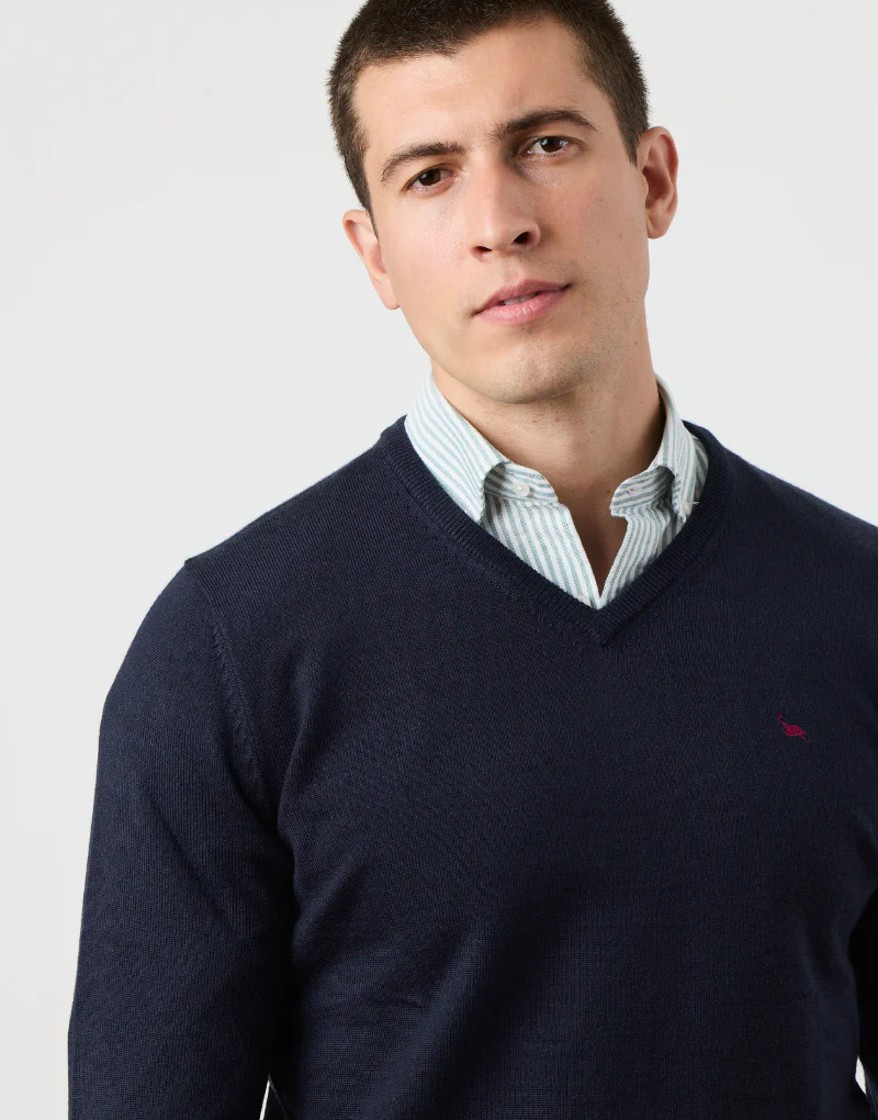 Jersey azul marino merino pico - Imagen 3