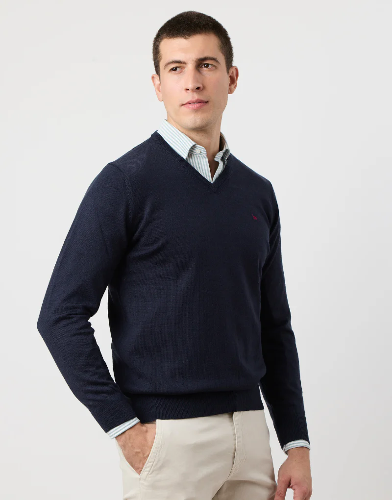 Jersey azul marino merino pico - Imagen 4