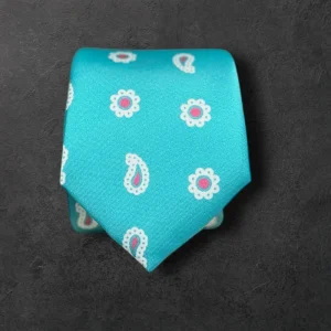 Corbata verde agua mini cachemir fucsia