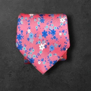 Corbata seda twill  flores fucsia