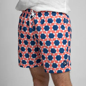 Bañador Geometrico azul y coral