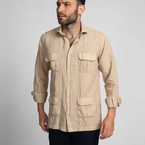 Sobrecamisa cuatro bolsillos lino algodón camel