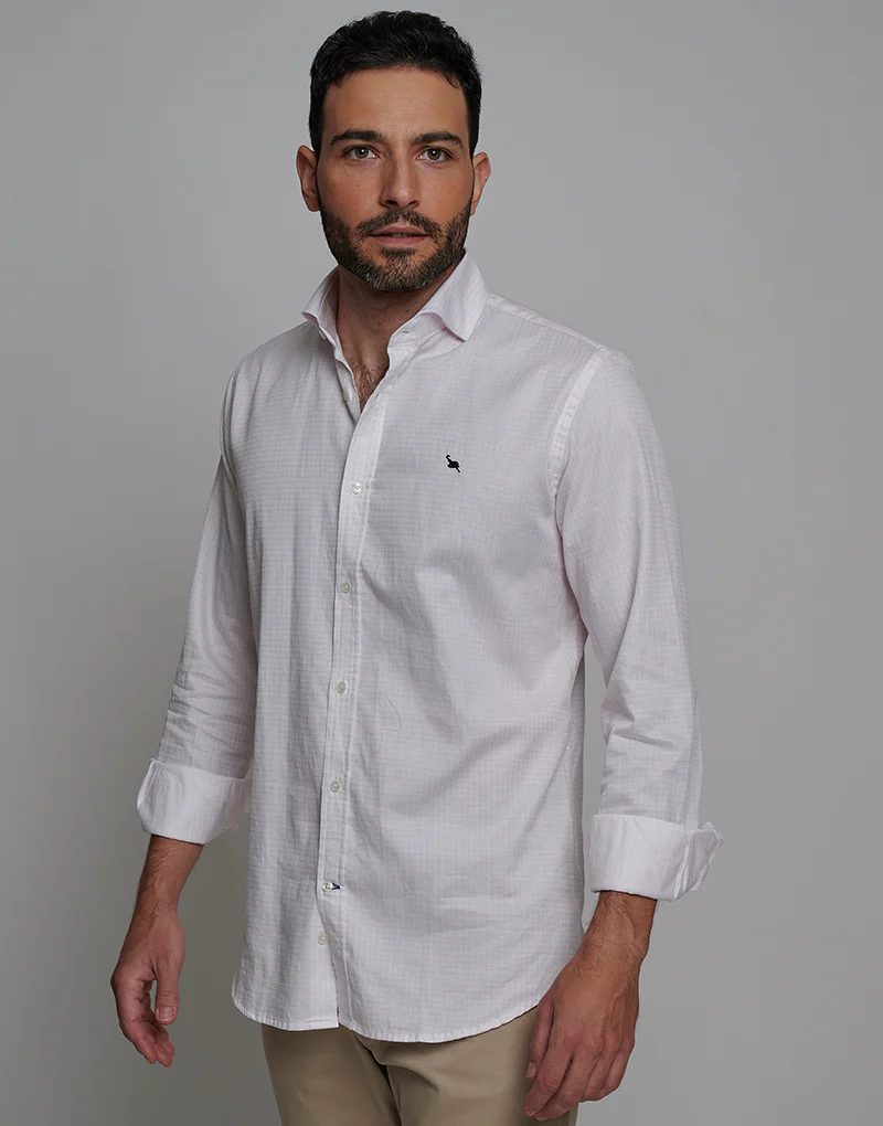 Camisa mini cuadro ventana rosa