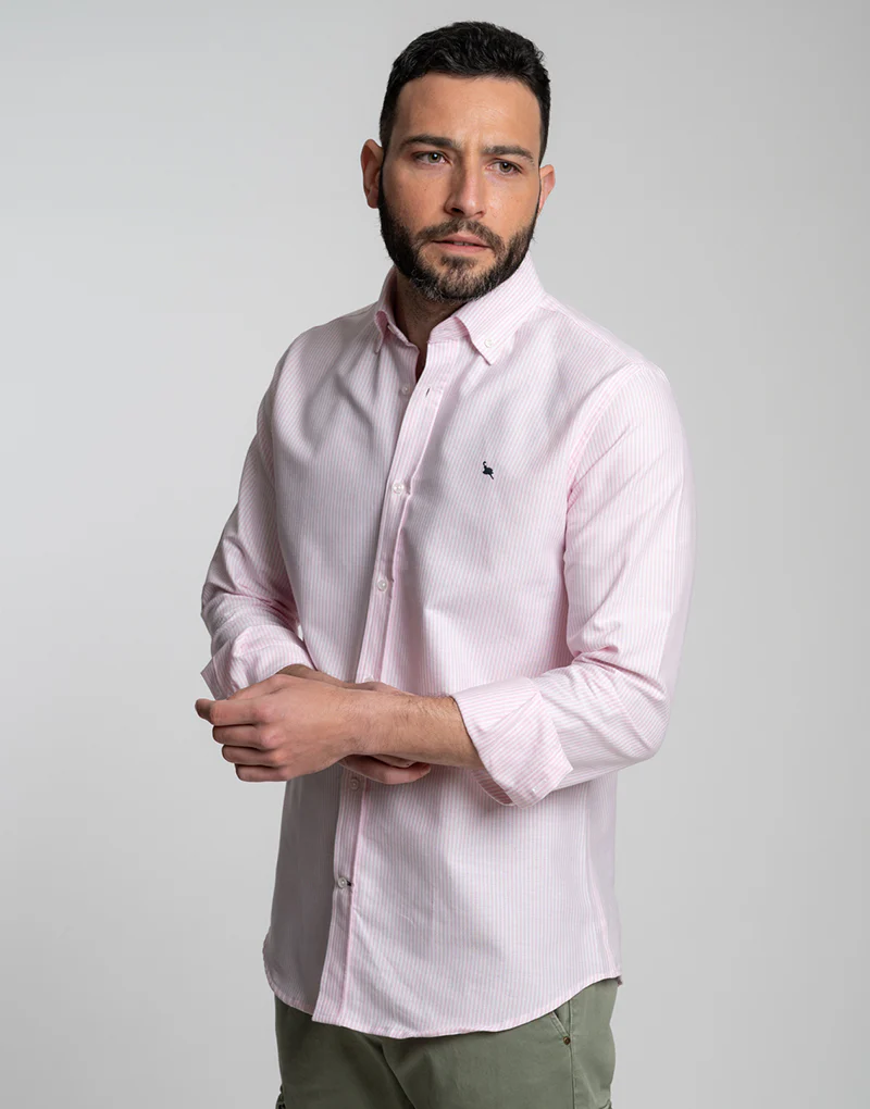 Camisa botón oxford line rosa - Imagen 3