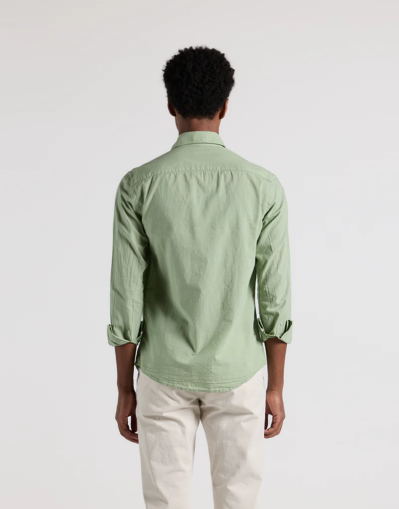Camisa lavada popelin verde - Imagen 3